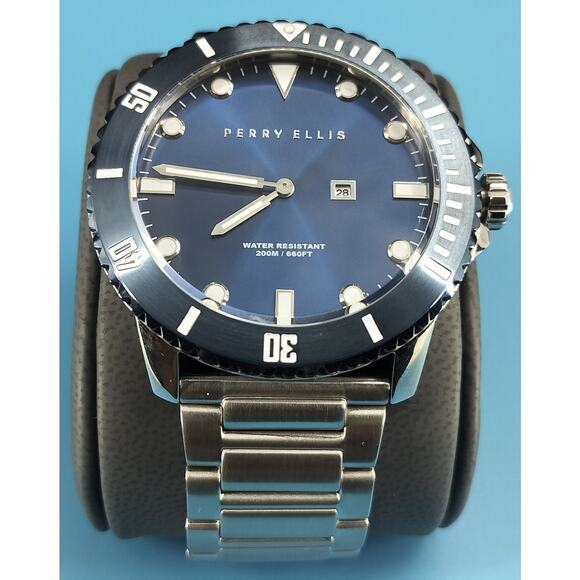 Perry Ellis Mens Arctic Sailing Blue Sunray Dial Stainless Stain Watch 02006-02 - Picture 1 of 16